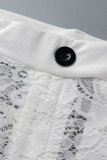White Sexy Solid Patchwork See-through Half A Turtleneck Short Sleeve Two Pieces