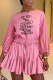 Pink Fashion Casual Print Letter O Neck Loose Rompers