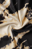Black Casual Street Print Tie Dye Patchwork V Neck Loose Jumpsuits