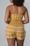Blue Casual Plaid Print Patchwork Strapless Sleeveless Two Pieces
