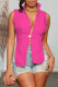 Rose Red Sexy Solid Patchwork Backless Asymmetrical Turn-back Collar Tops
