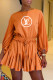Orange Fashion Casual Print Letter O Neck Loose Rompers