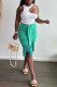 White Green Fashion Sexy Solid Tassel Patchwork Asymmetrical O Neck Sleeveless Two Pieces