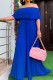 Blue Casual Solid Patchwork Fold Off the Shoulder Straight Dresses