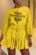 Yellow Fashion Casual Print Letter O Neck Loose Rompers