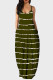 Army Green Fashion Striped Print Backless Spaghetti Strap Long Dress