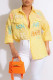 Yellow Casual Striped Print Patchwork Buckle Beading Turndown Collar Tops