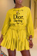 Yellow Fashion Casual Print Letter O Neck Loose Rompers