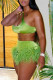 Fluorescent Green Fashion Sexy Solid Patchwork Backless One Shoulder Sleeveless Two Pieces
