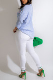 Yellow Casual Striped Print Patchwork Buckle Beading Turndown Collar Tops