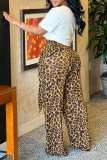 Leopard Print Fashion Leopard Patchwork Loose High Waist Wide Leg Full Print Bottoms