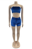 Blue Fashion Sexy Solid Backless Strapless Sleeveless Two Pieces