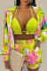 Lemon Yellow Fashion Sexy Print Bandage Swimwears Three-piece Set (Without Paddings)