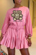 Pink Fashion Casual Character Letter O Neck Loose Rompers
