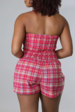 Blue Casual Plaid Print Patchwork Strapless Sleeveless Two Pieces