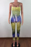 Green Fashion Sexy Tie-dyed Sleeveless Slip Jumpsuits