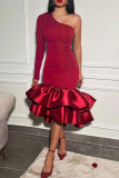 Purple Fashion Sexy Solid Patchwork Backless Oblique Collar Evening Dress