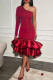 Burgundy Fashion Sexy Solid Patchwork Backless Oblique Collar Evening Dress