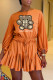 Orange Fashion Casual Character Letter O Neck Loose Rompers