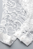 White Sexy Solid Patchwork See-through Half A Turtleneck Short Sleeve Two Pieces