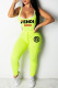 Fluorescent Green Fashion Sexy Print Letter U Neck Sleeveless Two Pieces