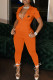 Orange Fashion Street Print Patchwork Turndown Collar Jumpsuits