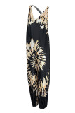Black Casual Street Print Tie Dye Patchwork V Neck Loose Jumpsuits