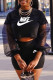 Black Fashion Street Print Patchwork O Neck Long Sleeve Two Pieces