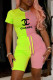 Pink Green Fashion Casual Print Patchwork O Neck Short Sleeve Two Pieces