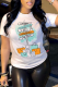 White Fashion Street Print Patchwork Letter O Neck T-Shirts
