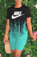Cyan Fashion Street Tie Dye Letter O Neck Short Sleeve Two Pieces