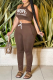 Dark Brown Fashion Print Patchwork U Neck Sleeveless Two Pieces