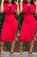 Red Fashion Casual Print Letter O Neck One Step Skirt Dresses
