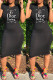 Black Fashion Casual Print Letter O Neck One Step Skirt Dresses