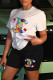 Cyan Fashion Casual Print Patchwork O Neck Short Sleeve Two Pieces