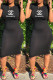 Black Fashion Casual Print Letter O Neck One Step Skirt Dresses