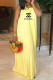 Yellow Fashion Bohemian Print Backless Letter Halter A Line Dresses