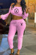Pink Fashion Casual Print Letter Off the Shoulder Long Sleeve Two Pieces