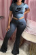 Dark Gray Fashion Casual Print Letter O Neck Short Sleeve Two Pieces