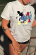 White Fashion Casual Character Patchwork O Neck T-Shirts