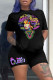 Black Casual Print Patchwork O Neck Short Sleeve Two Pieces