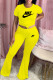 Yellow Fashion Casual Print Letter O Neck Short Sleeve Two Pieces