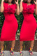 Red Fashion Casual Print Letter O Neck One Step Skirt Dresses