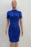 Red Sexy Solid Hollowed Out Half A Turtleneck Pencil Skirt Dresses