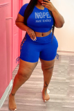 Blue Fashion Hot Drilling Hollowed Out O Neck Plus Size Two Pieces