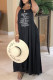 Black Fashion Bohemian Print Backless Letter Halter A Line Dresses