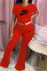 Orange Fashion Casual Print Letter O Neck Short Sleeve Two Pieces