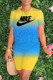 Yellow Fashion Street Tie Dye Letter O Neck Short Sleeve Two Pieces