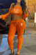 Orange Fashion Casual Print Letter Off the Shoulder Long Sleeve Two Pieces
