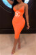 Orange Fashion Sexy Print Backless V Neck One Step Skirt Dresses